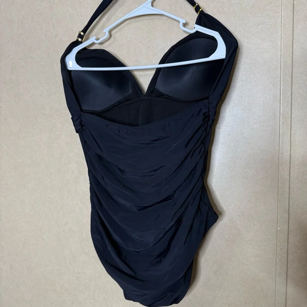 Aqua Eve Halter Black One Piece Swimsuit NWT Size Large - Picture 4 of 8